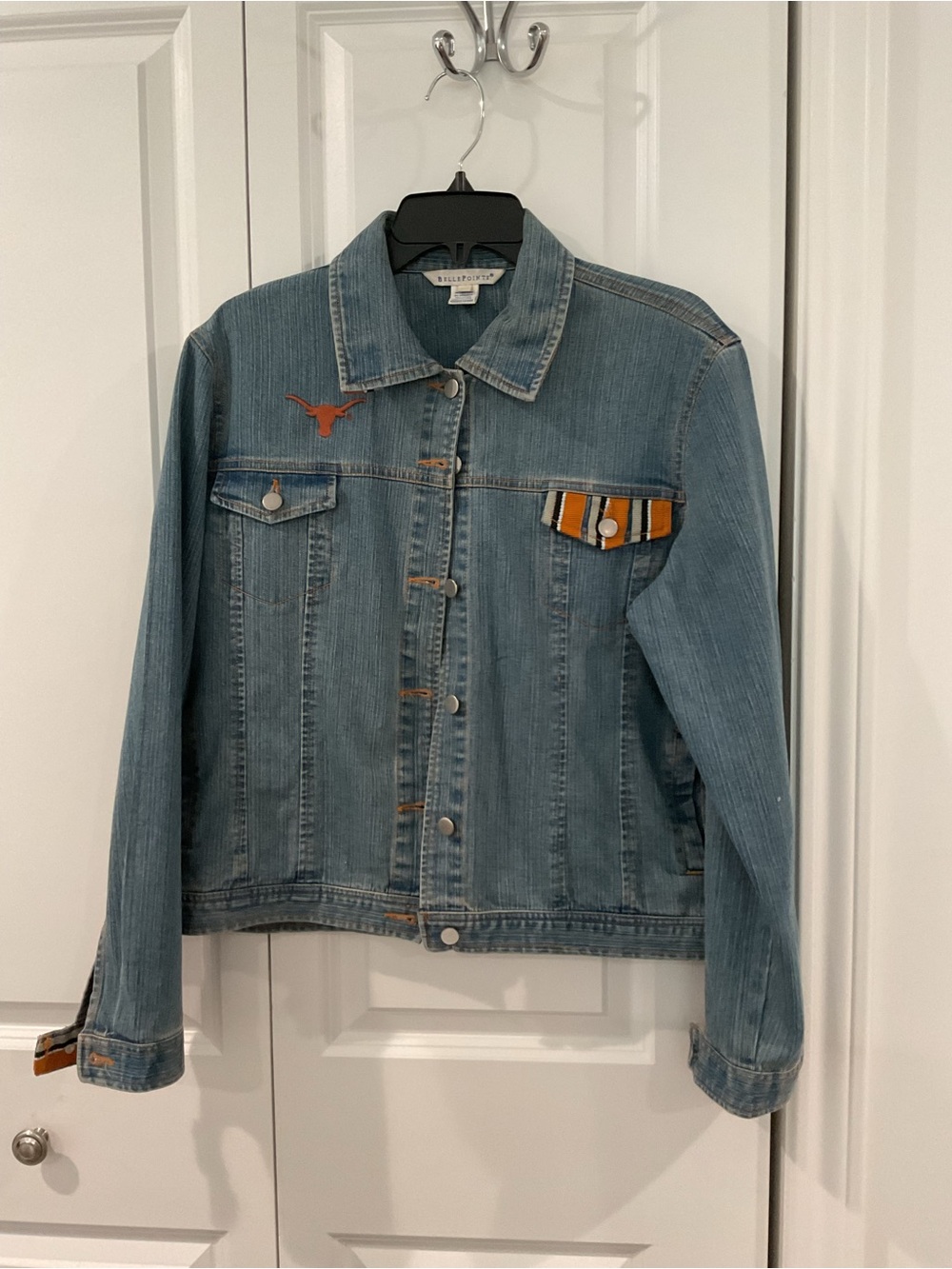 Vineyard Vines Light Blue Denim Jacket with Orange & Navy Stripe Accent